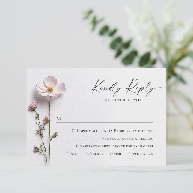 Elegante Watercolor Wilde Blume Blumenzehen RSVP Karte (Stehend Vorderseite)