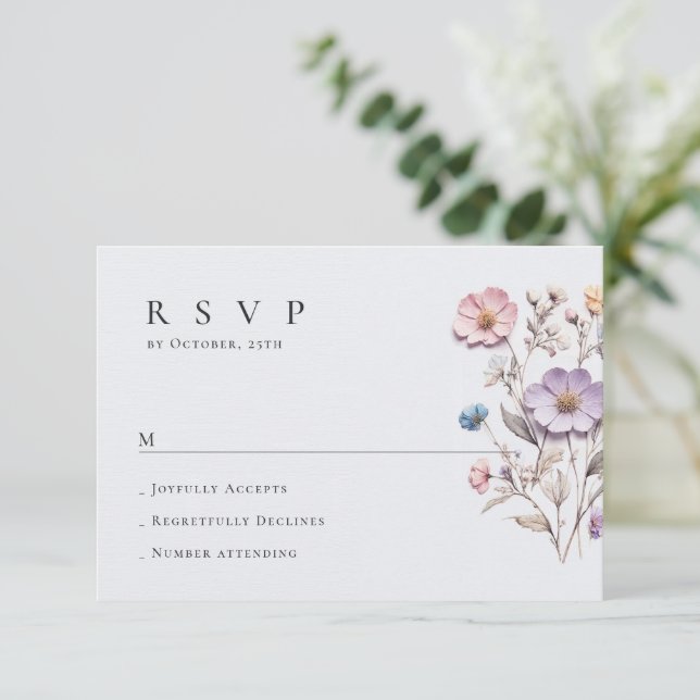 Elegante Watercolor Wilde Blume Blumenzehen RSVP Karte (Stehend Vorderseite)