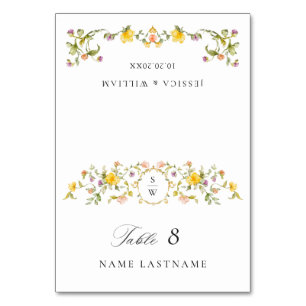 Elegante Watercolor Wilde Blume Blumenzehen Tischnummer