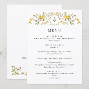 Elegante Watercolor Wilde Blume Hochzeitsessen Menükarte