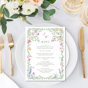 Elegante Watercolor Wilde Blume Hochzeitsessen Menükarte