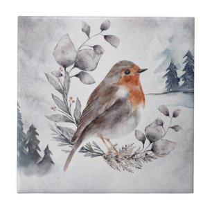 Elegante Watercolor Winter American Robin Fliese