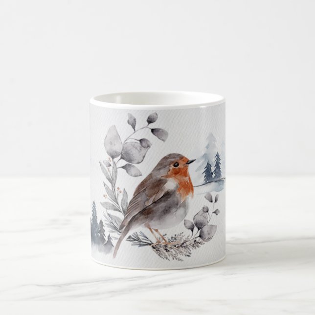 Elegante Watercolor Winter American Robin Kaffeetasse (Mittel)