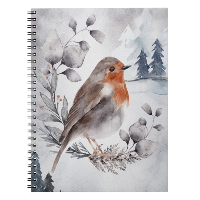 Elegante Watercolor Winter American Robin Notizblock (Vorderseite)