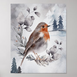 Elegante Watercolor Winter American Robin Poster