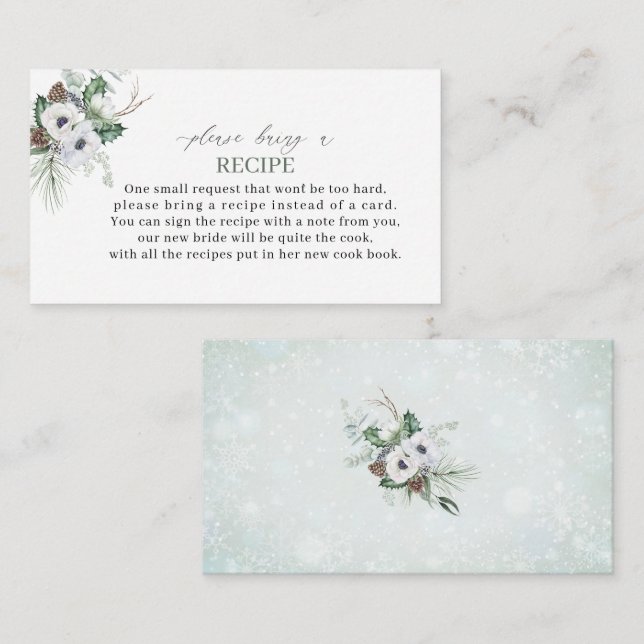 Elegante Watercolor Winter Anemones Flowes Bridal  Begleitkarte (Vorne/Hinten)