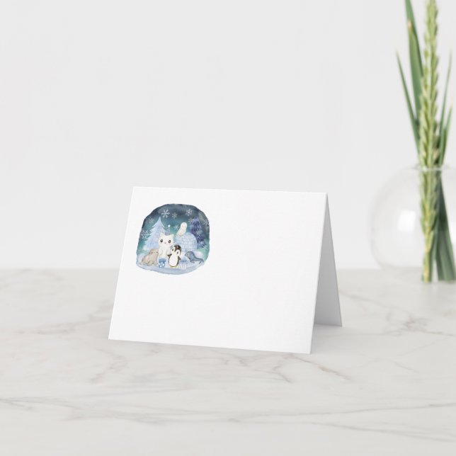 Elegante Watercolor Winter Arktische Tiere Babysho Dankeskarte (Vorderseite)