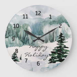 Elegante Watercolor Winter Happy Holiday Wall Cloc Große Wanduhr