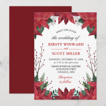 Elegante Watercolor Winter Red Poinsettia Wedding
