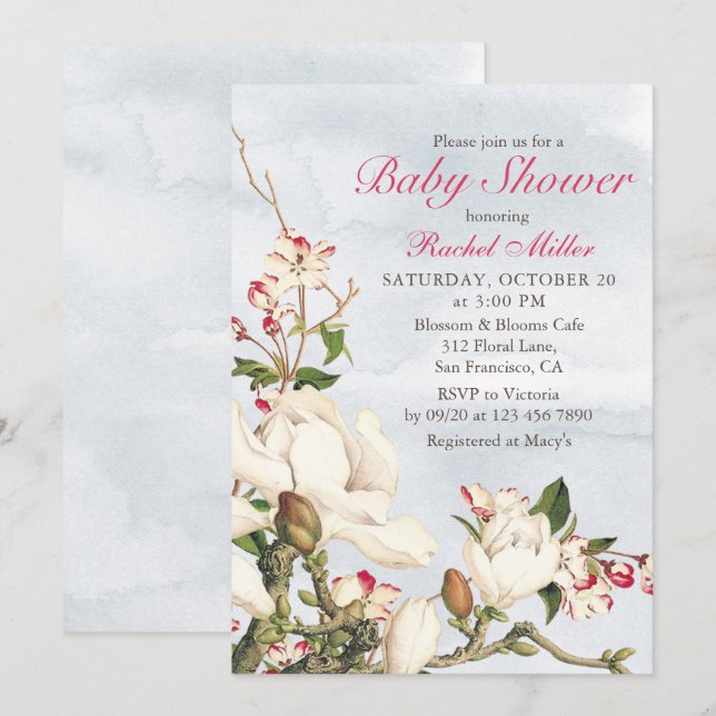 Elegante Watercolor Woodland Floral Baby Shower Einladung (Vorne/Hinten)