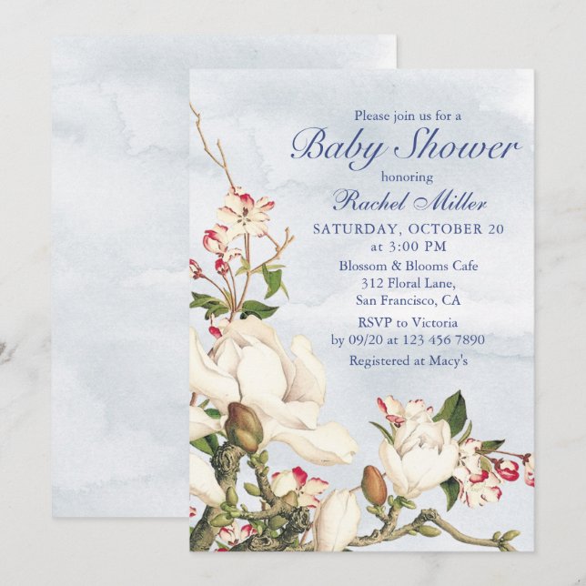 Elegante Watercolor Woodland Floral Baby Shower Einladung (Vorne/Hinten)