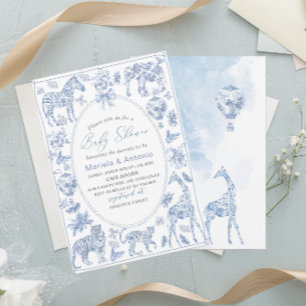 Elegante WatercolorToile Safari Chinoiserie Baby S Einladung