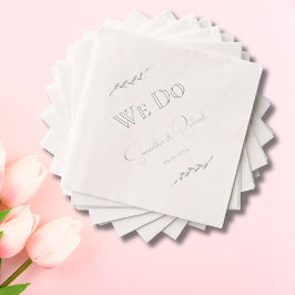 Elegante "We Do" Paare Namen Hochzeitdatum Silber Servietten Mit Folie
