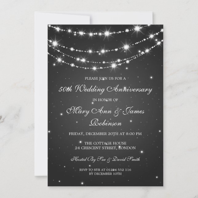Elegante Wedding Anniversary Sparkling Chain Black Einladung (Vorderseite)