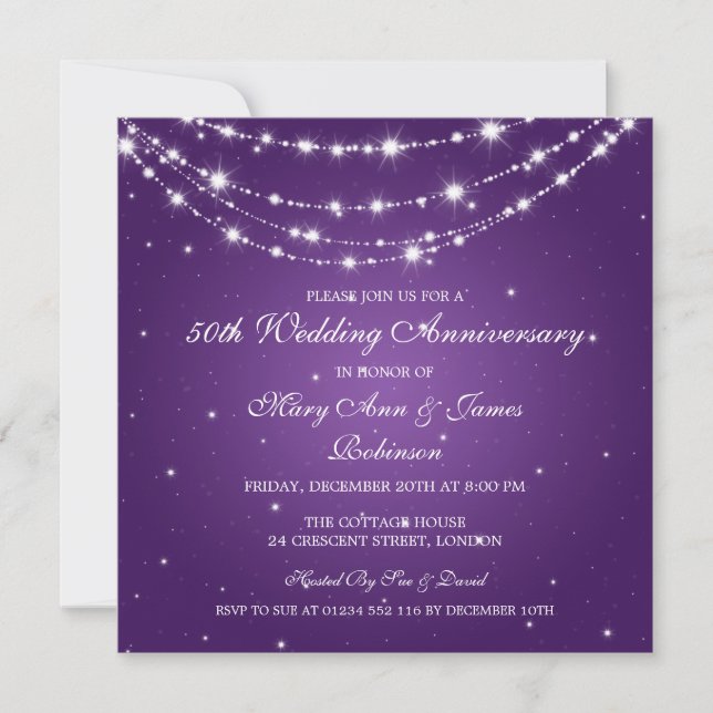 Elegante Wedding Anniversary Sparkling Chain Lila Einladung (Vorderseite)