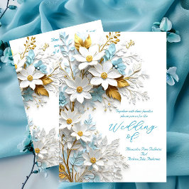 Elegante Wedding Blue White Lace Gold Blume Einladung