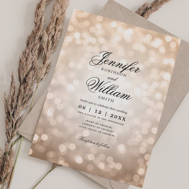Elegante Wedding Bokeh Lights Romantische Rose Gol Einladung (Elegant Wedding Bokeh Lights Romantic Rose Gold Invitation)