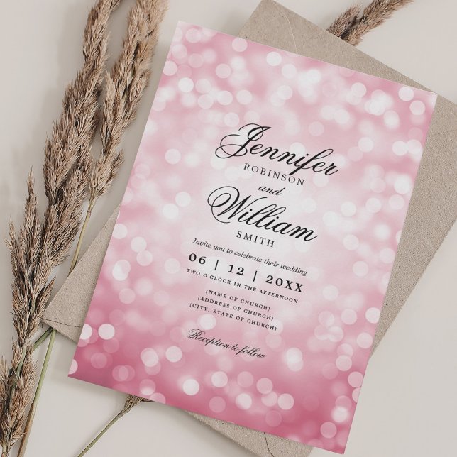 Elegante Wedding Bokeh Lights Romantisches Rosa Einladung (Elegant Wedding Bokeh Lights Romantic Blush Pink Invitation)