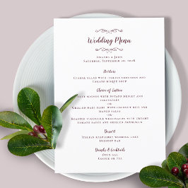 Elegante Wedding Calligraphy Burgundy Dinner Menu Menükarte