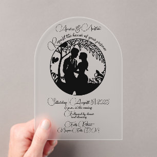 Elegante Wedding Couple Silhouette Gerahmt Black Acryleinladungen