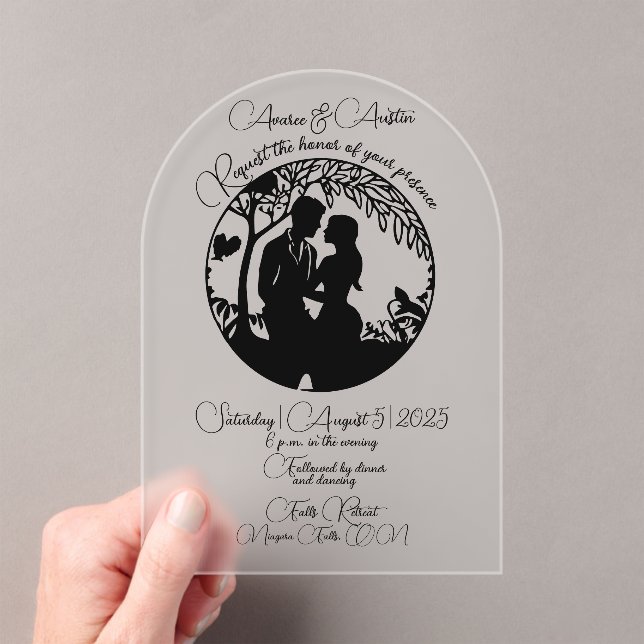 Elegante Wedding Couple Silhouette Gerahmt Black Acryleinladungen (Insitu (Handheld))