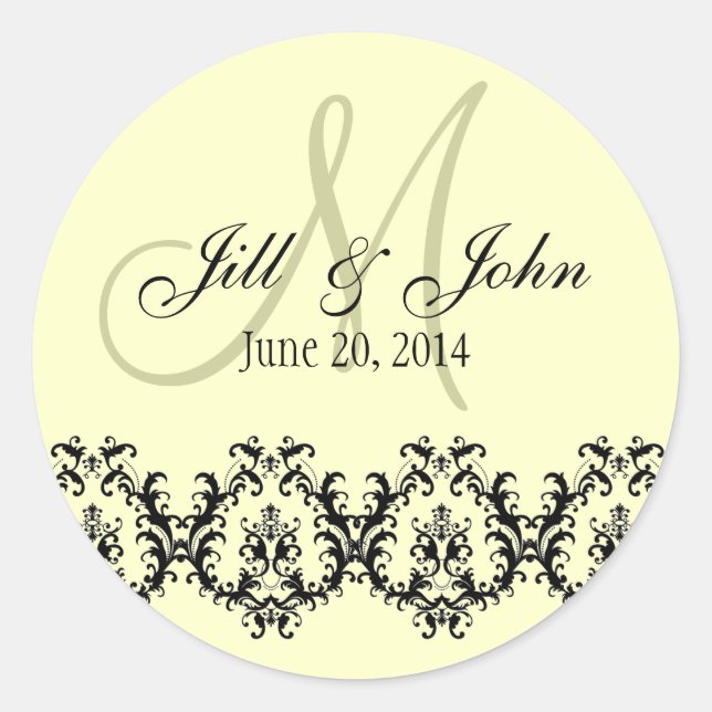 Elegante Wedding Cream Monogram Save the Date Runder Aufkleber (Vorderseite)