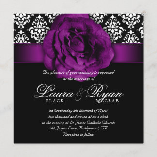 Elegante Wedding Damask Lila Rose Schwarz-weiß Einladung