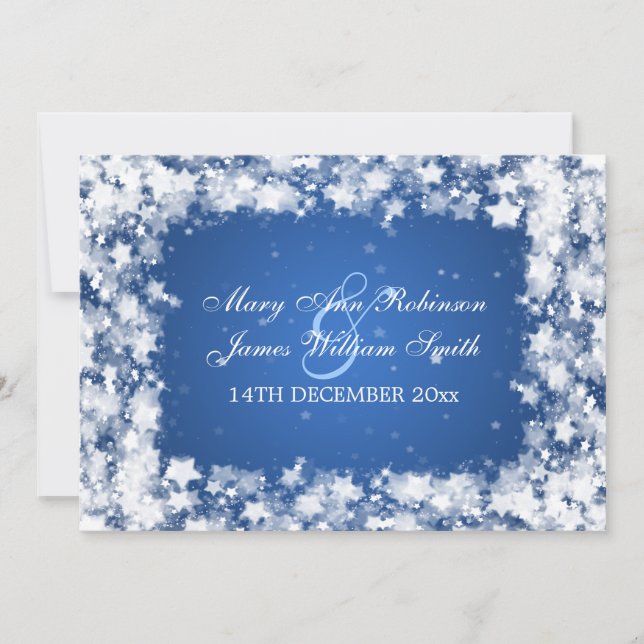 Elegante Wedding Dazzling Stars Blau Einladung (Vorderseite)