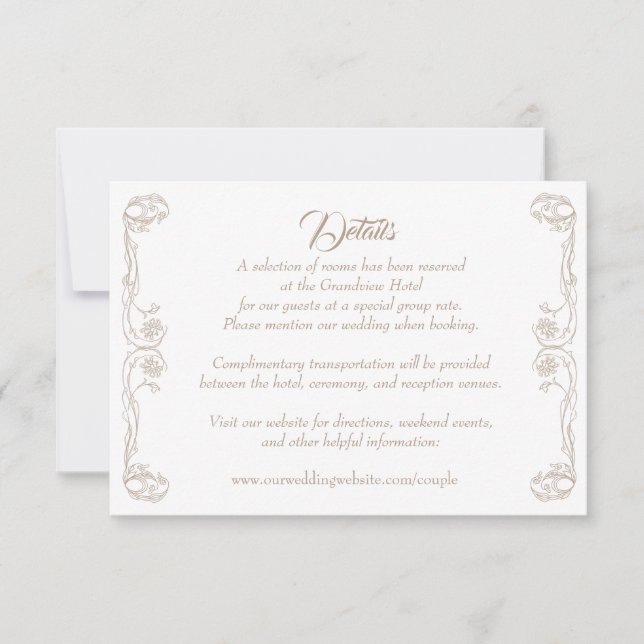 Elegante Wedding Details Card - Green Rose Filigre Einladung (Vorderseite)
