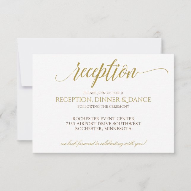Elegante Wedding Empfang Card | Goldtypografie Einladung (Vorderseite)