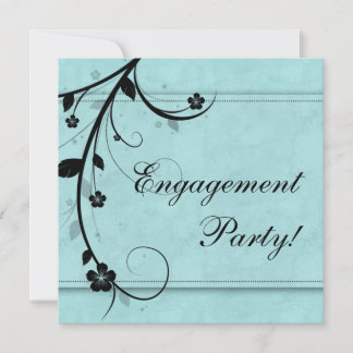 Elegante Wedding Engagement Party Floral Black Blu Einladung