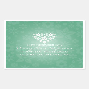 Elegante Wedding Favor Tag Flower y Heart Mint Gre Rechteckiger Aufkleber