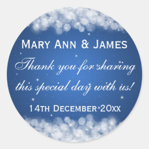 Elegante Wedding Favor Tag Party Sparkle Blue Runder Aufkleber
