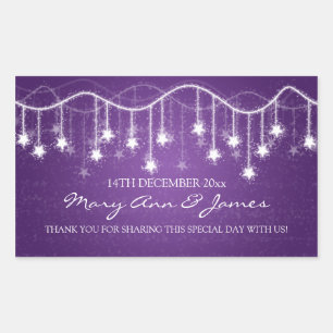 Elegante Wedding Favor Tag Shimmering Stars Lila Rechteckiger Aufkleber
