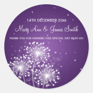 Elegante Wedding Favor Tag Sommer Sparkle Lila Runder Aufkleber