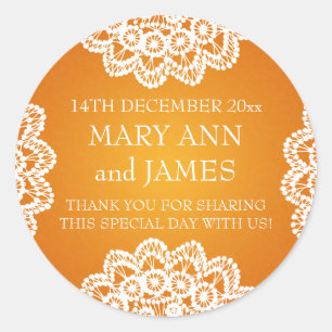 Elegante Wedding Favor Tag Vintag Lace Orange Runder Aufkleber