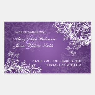 Elegante Wedding Favor Tag Vintage Wirbel Lila Rechteckiger Aufkleber