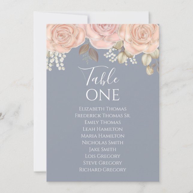 Elegante Wedding Floral Blue Tischnummer (Vorderseite)