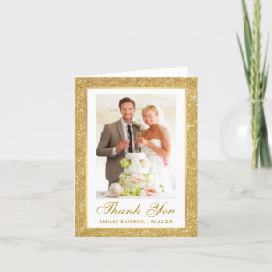 Elegante Wedding Foto Gold Glitzer Frame Note Dankeskarte