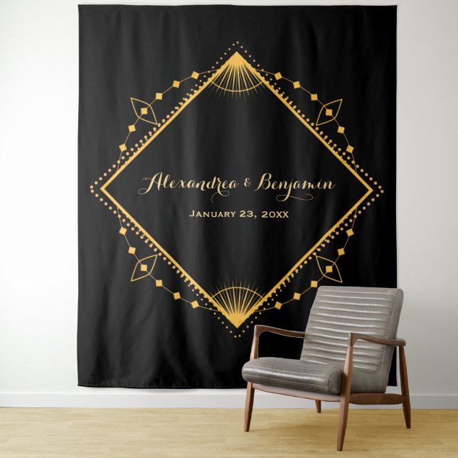 Elegante Wedding Gold Diamond Foto Stand Hintergru Wandteppich (Beispiel)