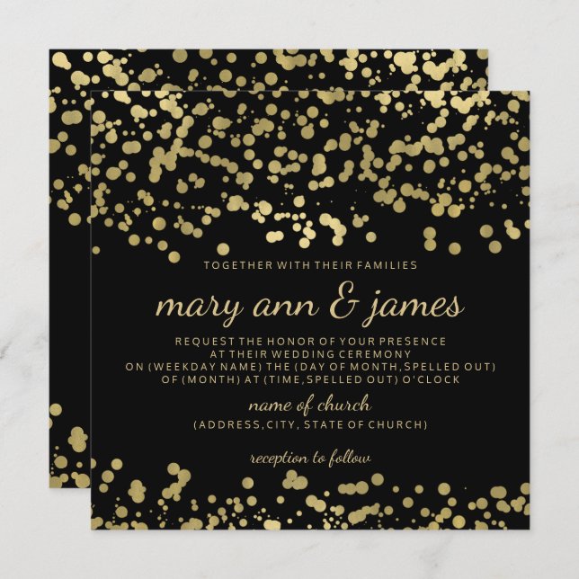 Elegante Wedding Gold Foil Lounge Confetti Einladung (Vorne/Hinten)
