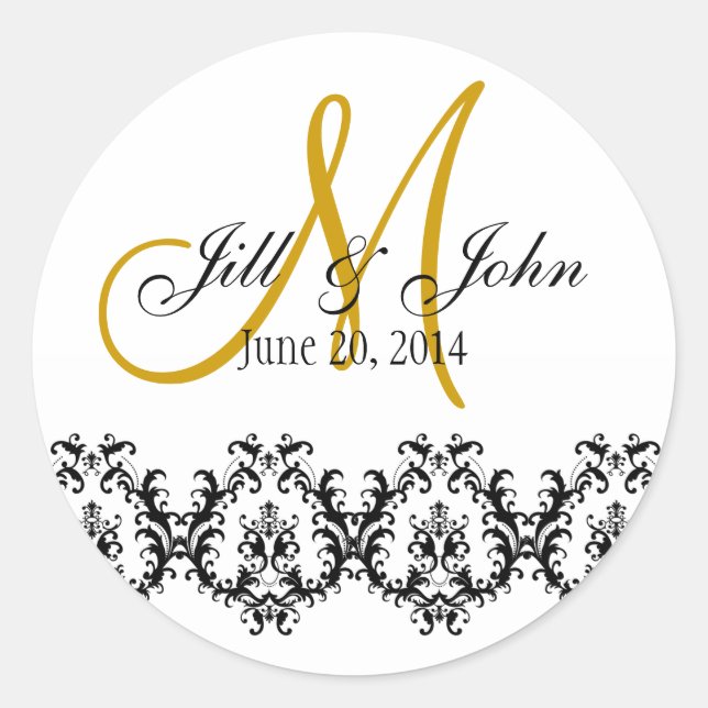 Elegante Wedding Gold Monogram Save the Date Runder Aufkleber (Vorderseite)