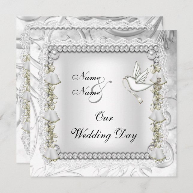 Elegante Wedding Gold White Dove Einladung (Vorne/Hinten)