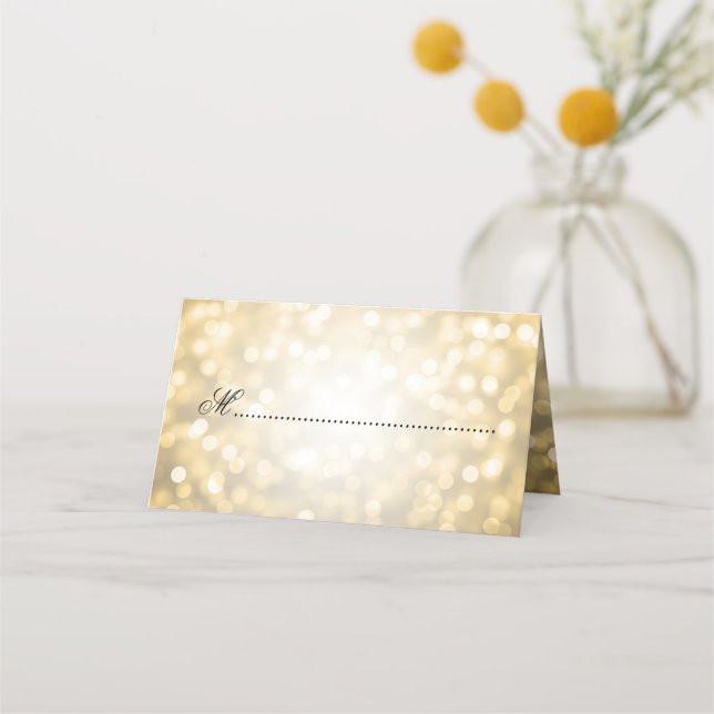 Elegante Wedding Guest Platzkarte Gold Bokeh Light (Vorderseite)