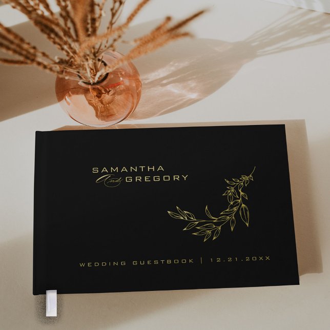 Elegante Wedding Guestbook Monogram Gold Foil Gästebuch (Von Creator hochgeladen)