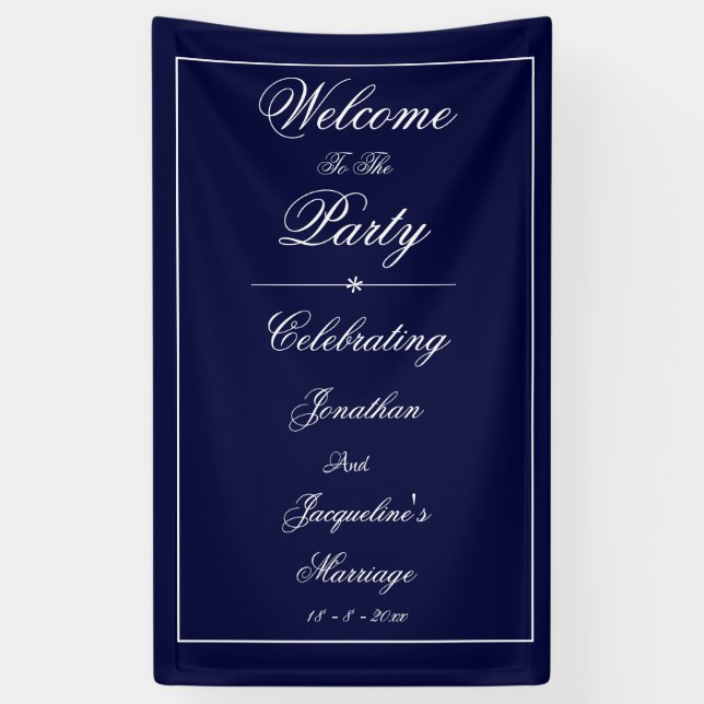 Elegante Wedding Individuellen Namens Navy Blue Wi Banner (Vertikal)