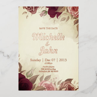 Elegante Wedding Invitation Rose Blume rot Folieneinladung