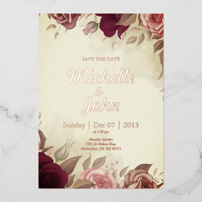 Elegante Wedding Invitation Rose Blume rot Folieneinladung (Vorderseite)