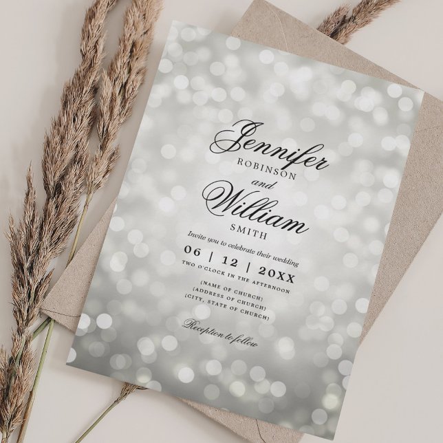 Elegante Wedding Lights Vintage Silver QR UAWG Einladung (Elegant Wedding Lights Vintage Silver QR RSVP Invitation)