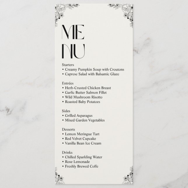 Elegante Wedding Menu Card - Minimalistischer Empf Menükarte (Vorderseite)